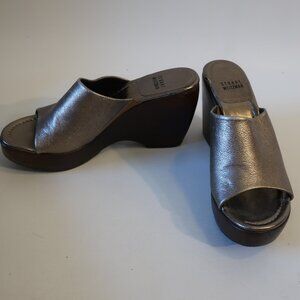 Stuart Weitzman Shimmering Silver Wedge Sandals